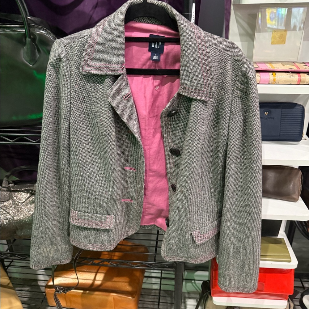 GAP‎ Women's Blazer in Gray with Pink Interior